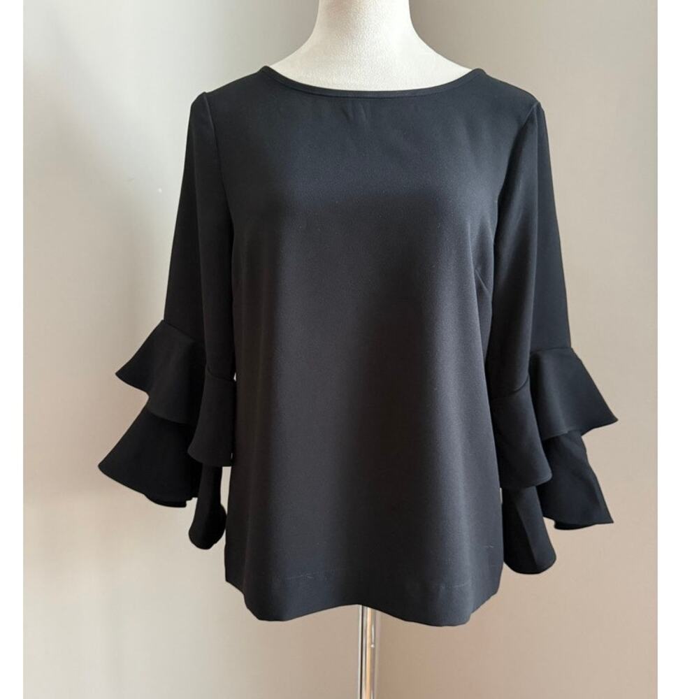 J.Crew‎ Black Ruffle Bell Sleeve Blouse Dark Romantic Witchy Statement Size 4